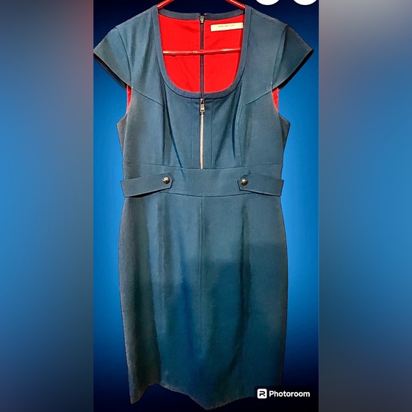 Andrew Marc Marc New York Dress Gorgeous Teal Slimming Cut Sz 10 Excellent Cond - Picture 9 of 11